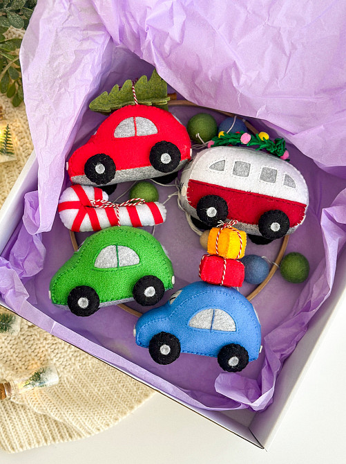 Новорічна ялинкова іграшка з фетру ручної роботи Машинка з подарунками 11 см Київ - фото 8