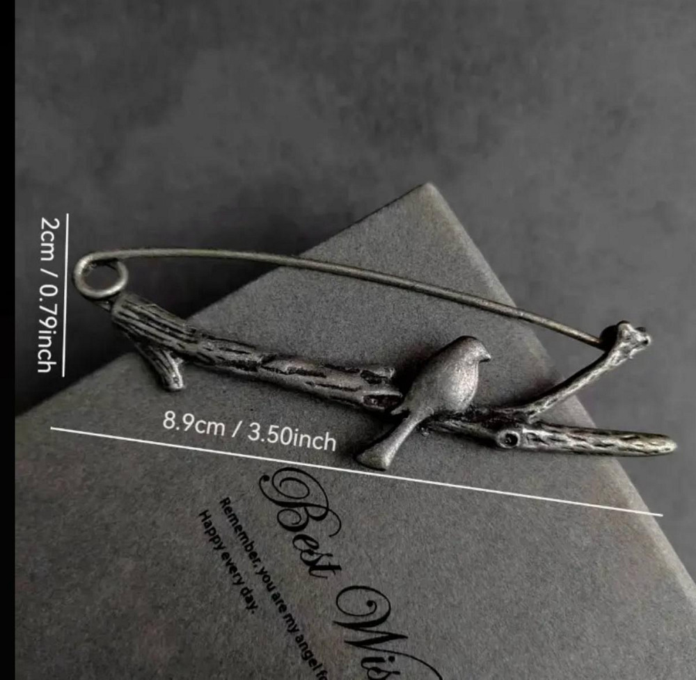 Брошка пташка на гілці вінтажна металева Київ - фото 2