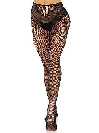 Стрип-колготки Leg Avenue Crotchless Net Tights with Heart Backseam, One Size, чорні, з доступом Sex Aura Київ