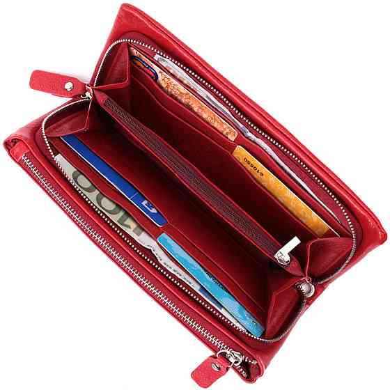Гаманець-клатч для жінок з двома блискавками з натуральної шкіри ST Leather 22526 Червоний Київ