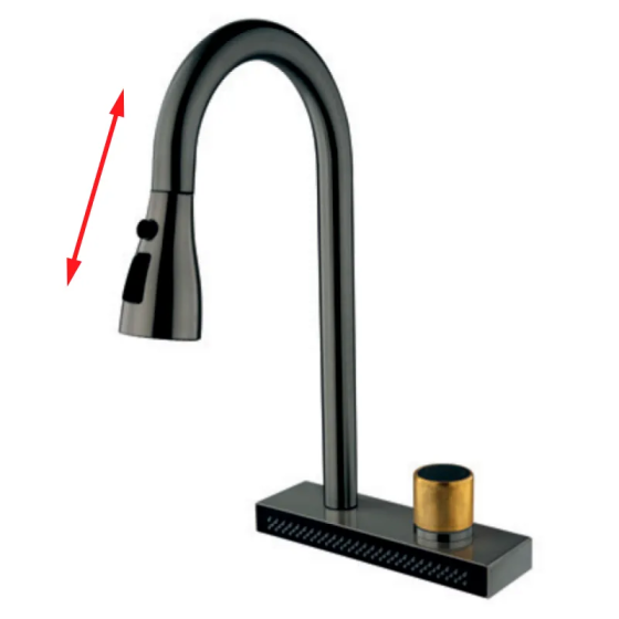 Кухонний змішувач Mixxus FOL-014 Graphite з висувною лійкою та функцією водоспад з нержавіючої сталі Харків