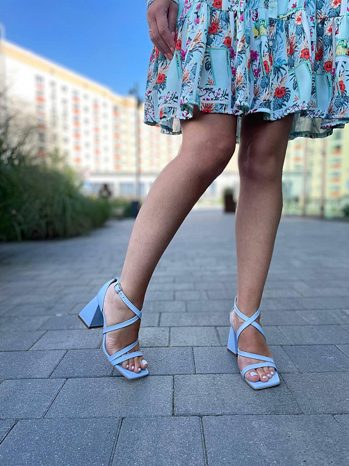 LIRIO Босоніжки жіночі шкіряні літні на підборах блакитні відкриті LIRIO L0195 з квадратним нос Коломия - фото 8