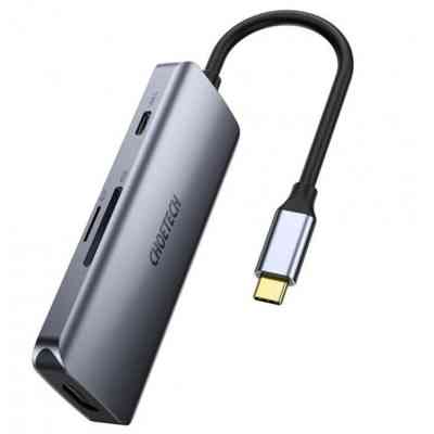 Концентратор Choetech USB-C 7-in-1 3хUSB 3.0+USB-C PD100W+HDMI 4K 30HZ+SD/TF USB3.1 (HUB-M19-GY) Винница