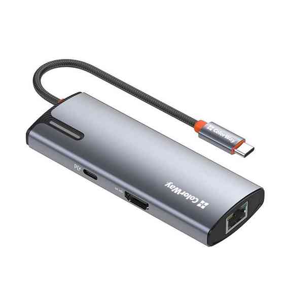 Док-станція ColorWay USB-C 6-в-1 Type C PD 100W/USB3.0х3/HDMI 4К/RJ45 (CW-HUB02) ( Сірий ) Харьков