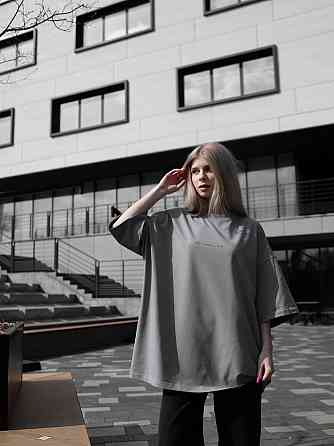 Парні футболки оверсайз(oversize) для чоловіка і дружини, для закоханих пар SANE з принтом кіт стрес сірі Одеса