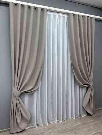 Комплект готовых штор VR-Textil Лен блэкаут № 1798ш Серый 100х270 см 2 шт (31-838) Киев