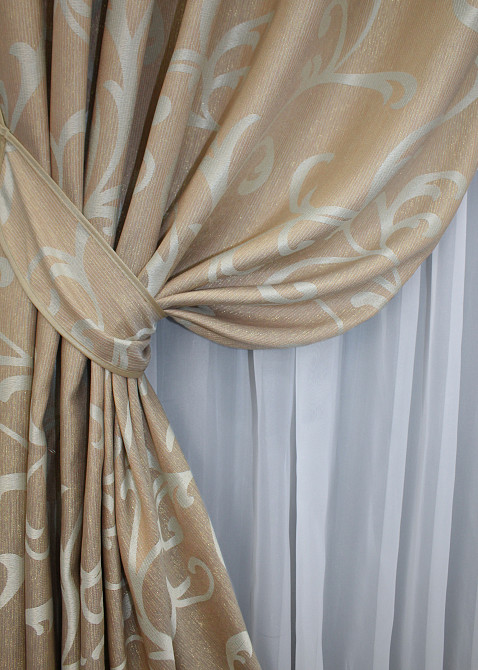 Комплект готових штор VR-Textil Жакард Allure № 1615ш Темно-бежевий 150х270 см 2 шт (33-0572) Київ - фото 5