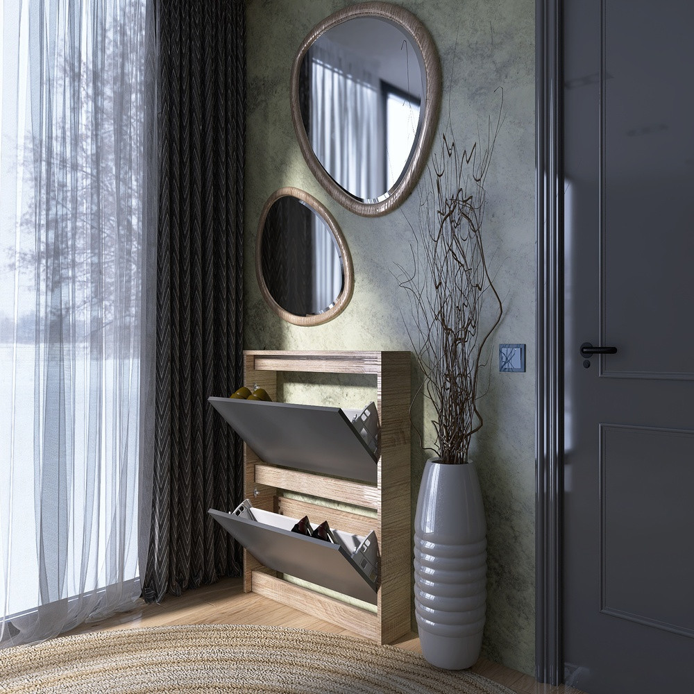 Тумба для обуви в прихожую Эверест Сити-160-2 70,2х16х95,8 см Дуб сонома/Графит (DTM-071088) Львов - изображение 6