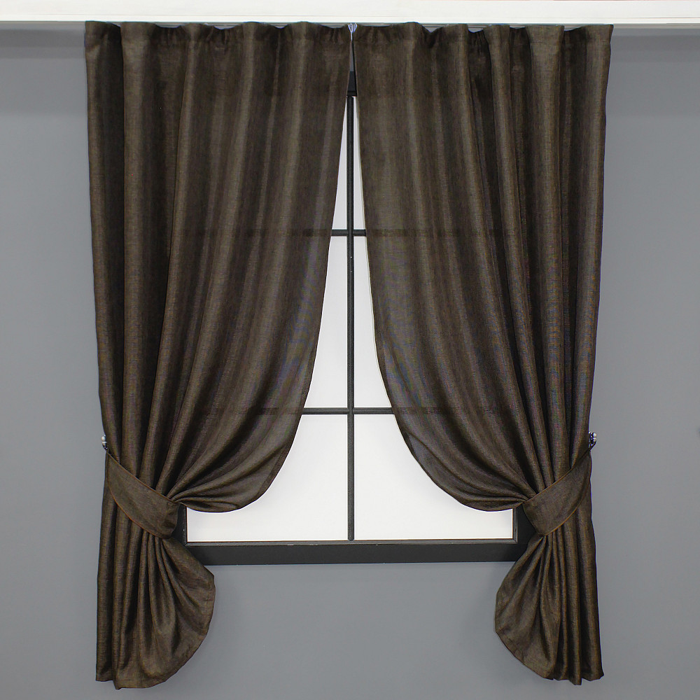 Комплект коротких штор VR-Textil Льон Мішковина № 107ш 130х170 см 2 шт Венге (35-0130) Київ - фото 1