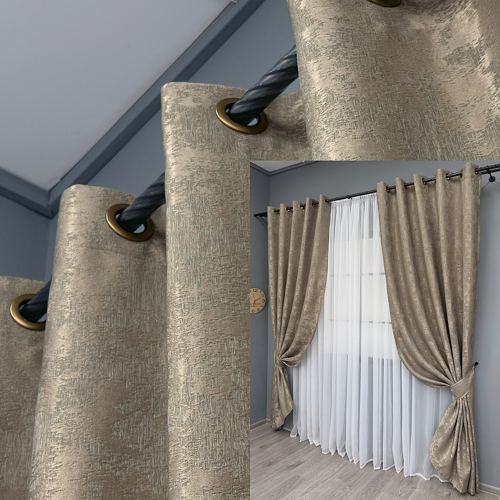Комплект штор на люверсах VR-Textil Жаккард Sultan XO № 1683ш 150х250 см 2 шт Капучино (37-0196) Киев - изображение 1