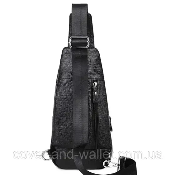 Вертикальний чоловічий шкіряний слінг чорного кольору із зручними кишенями Puos Київ