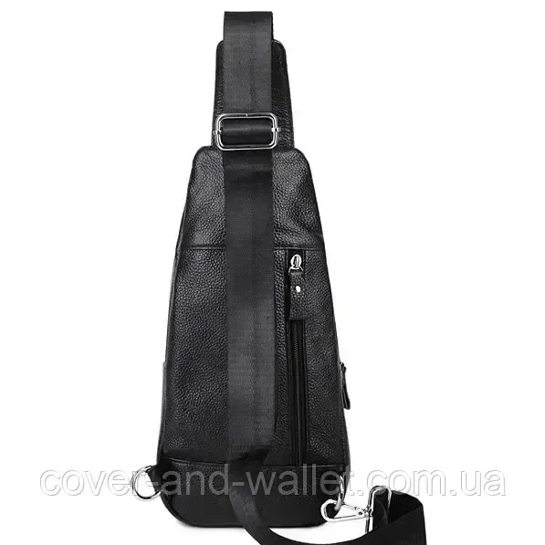 Вертикальный мужской кожаный слинг черного цвета с удобными карманами Puos Киев - изображение 3