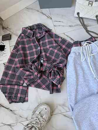 Женский стильный прогулочный костюм двойка: рубашка и штаны фланель + двунитка Розовый, 48/52 Одесса