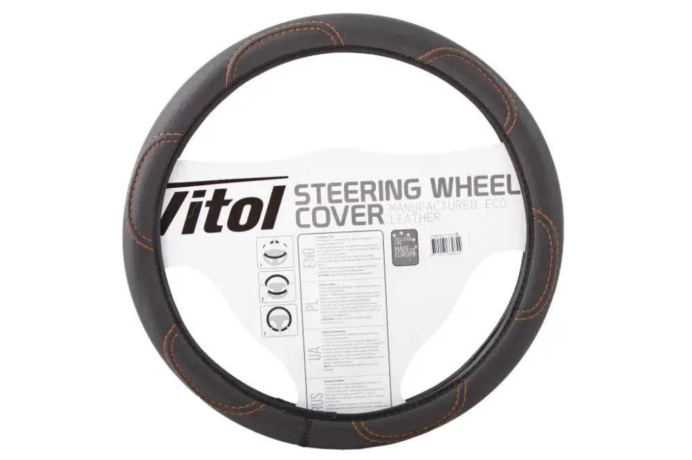 Оплітка на кермо S Vitol F-16113-S чорний під шкіру (коричнева нитка) Вінниця - фото 2