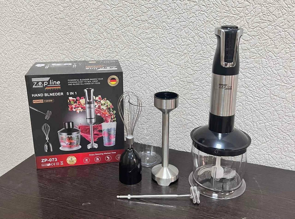 Занурювальний блендер Zepline ZP-073, 1500 Вт, 10 швидкостей, турбо, подрібнювач 600 мл, мірний стакан 700 мл, вінчик, Чорний Одеса - фото 2