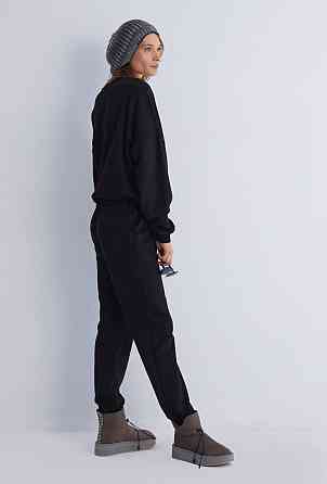 Жіночий прогулянковий костюм-двійка: кофта та штани преміум'якості футер діагональний 100% бавовна Чорний, 46 Одеса