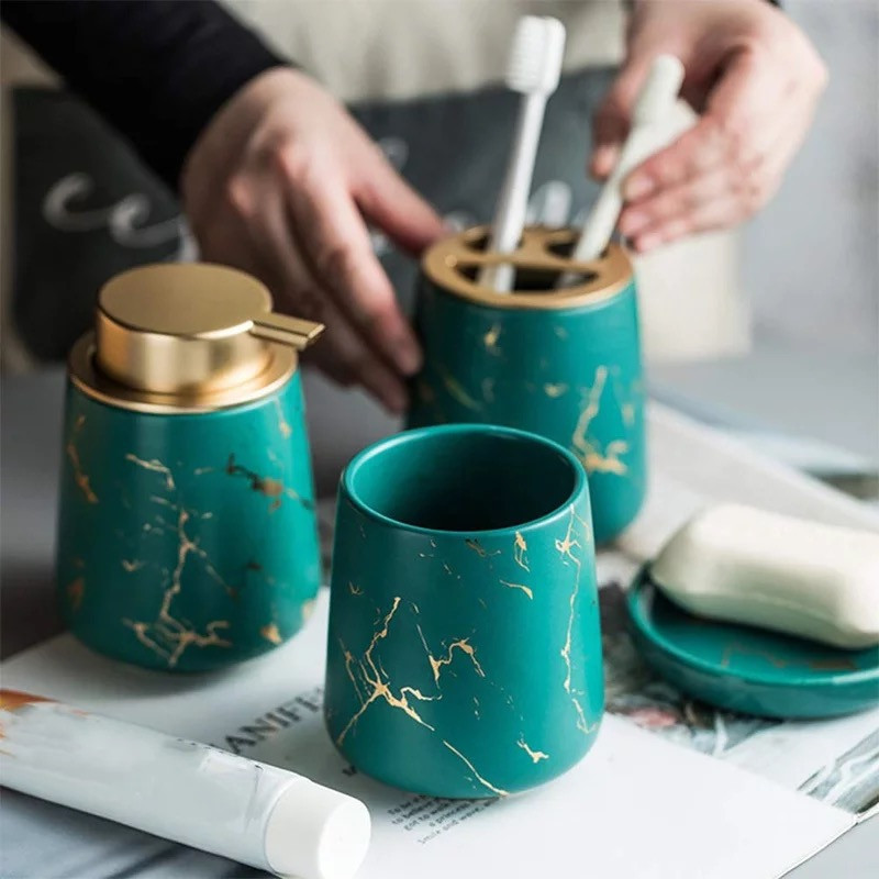 Керамический набор аксессуаров в ванную комнату из 4 предметов Bathlux, дизайнерский Зеленый Каменец-Подольский - изображение 5