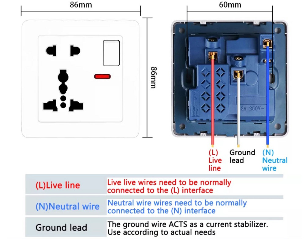 Універсальна розетка Delviz для всіх типів вилок (13 А, 250V) з вимикачем DZ-E1-11 (Біла) Миколаїв - фото 7