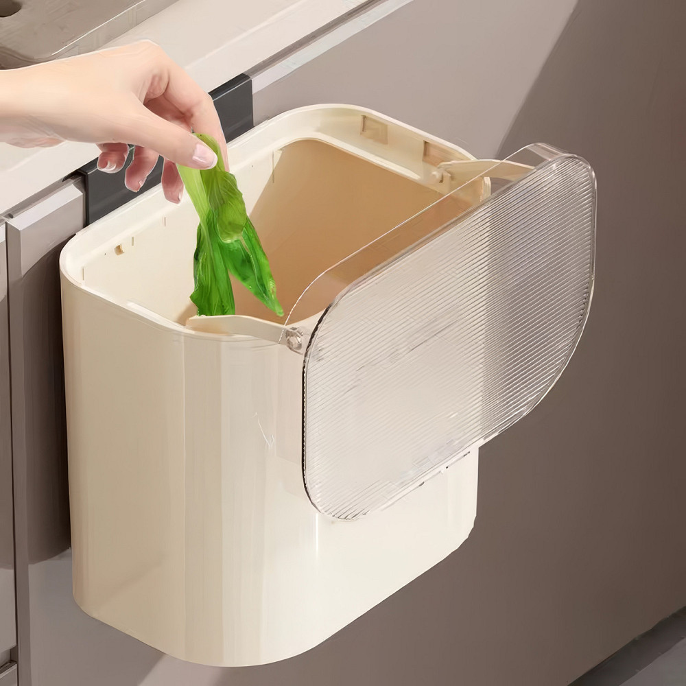 Контейнер для сміття з кришкою, прозорий пластиковий бак, підвісний контейнер для кухні, об'єм 8 л, розмір 26x16x19.5 см Кам'янець-Подільський - фото 1