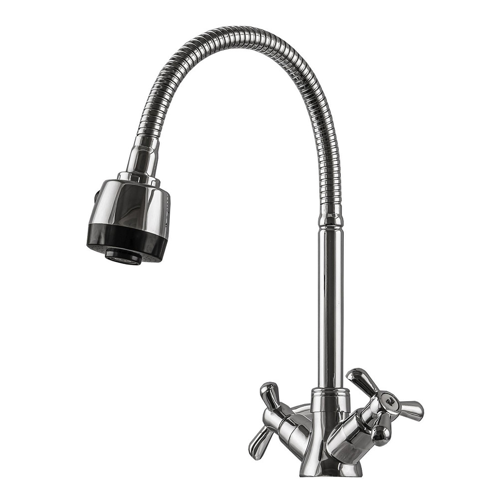 Змішувач для кухні DOMINO DK-H1-2N-103MA Chrom хрест кераміка,с гофровиливом Тернопіль - фото 1