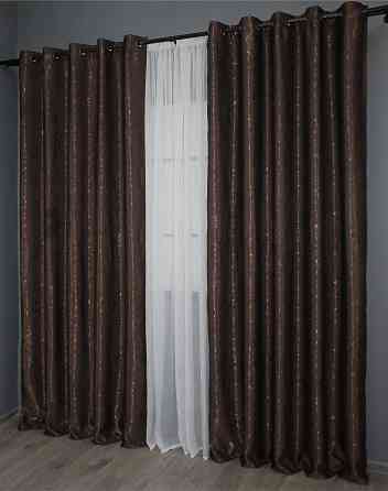 Комплект штор на люверсах VR-Textil Лен Саванна № 687ш Венге 150х250 см 2 шт (37-0108) Киев