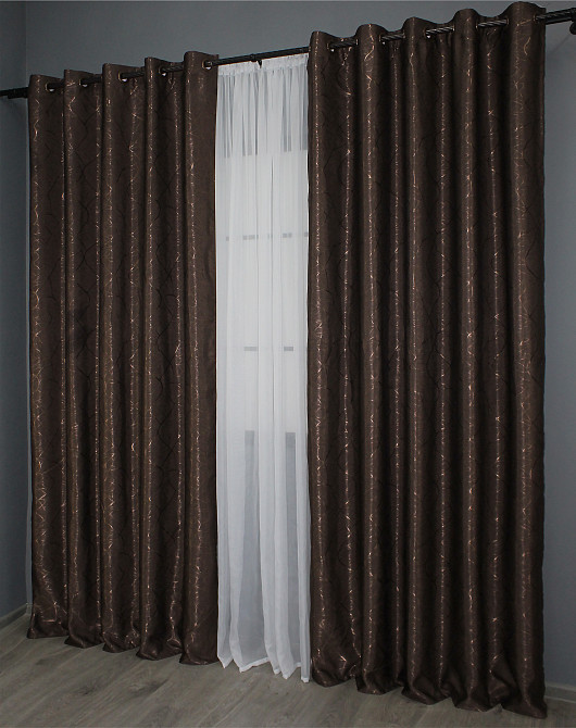Комплект штор на люверсах VR-Textil Лен Саванна № 687ш Венге 150х250 см 2 шт (37-0108) Киев - изображение 5