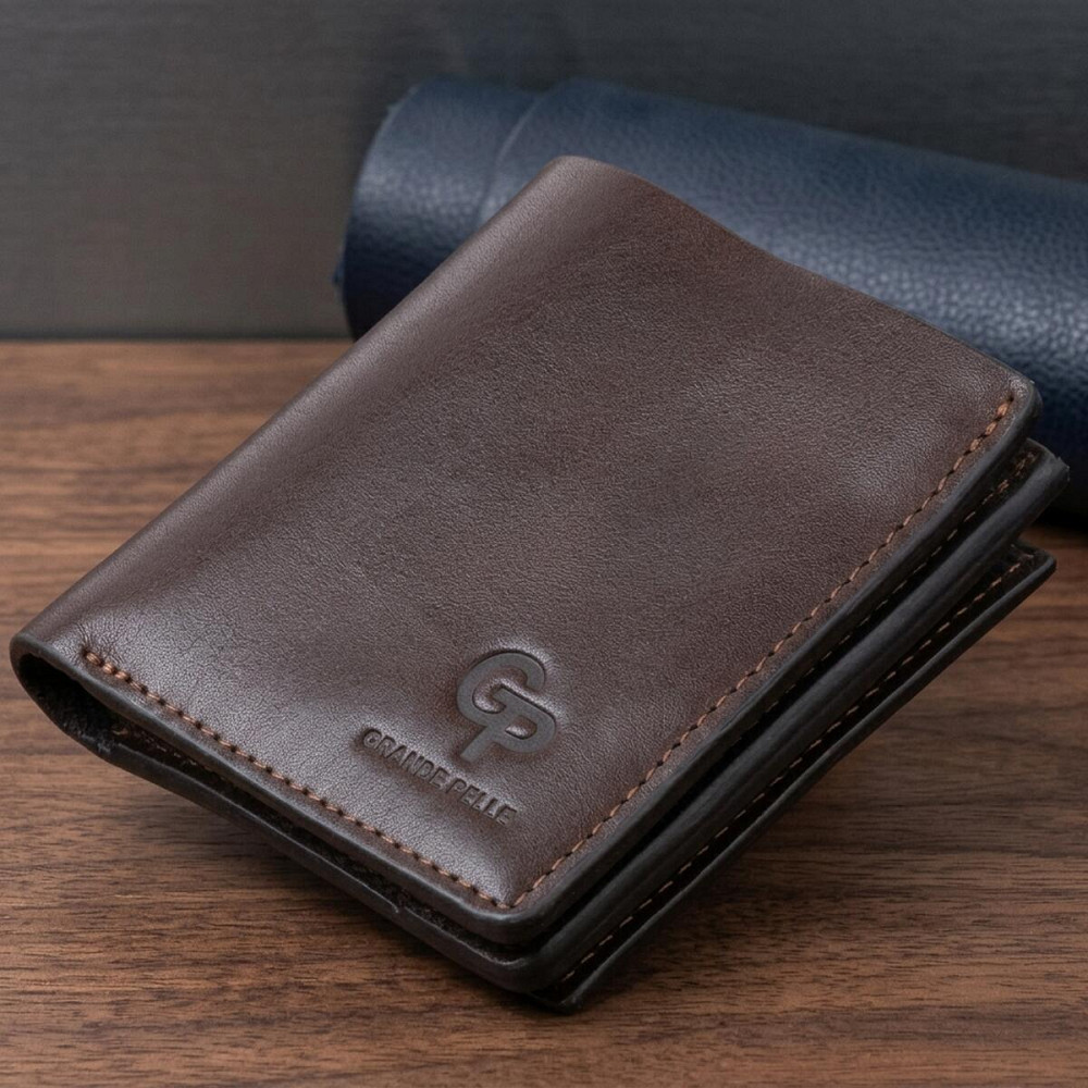 Вертикальне глянсове портмоне з накладною монетницьою GRANDE PELLE 11330 Шоколадне Київ - фото 11