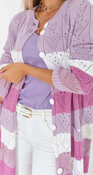 Ажурний кардиган із кишенями в смужку (48-52) Київ - фото 4