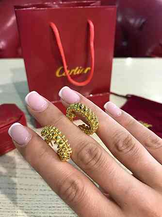 Cartier серьги с зубчиками  в лимонном золоте / Картье серьги кольца лимонное золото Одесса