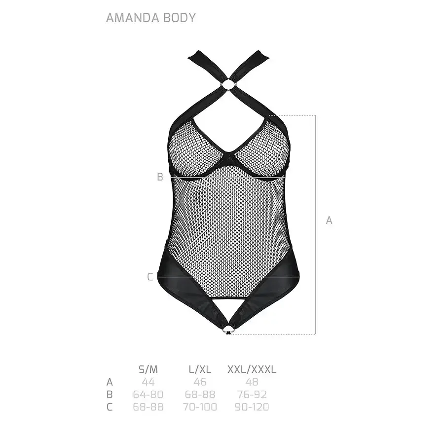 Сітчастий боді з халтером Passion Amanda Body L/XL, black Львів - фото 5