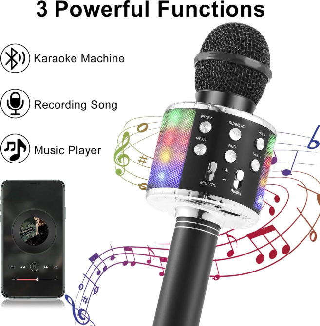 Бездротовий караоке-мікрофон Fede FM920506 Bluetooth, 5 Вт, RGB-підсвічування, зміна голосу, Echo, для дітей та дорослих Київ - фото 4