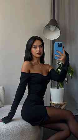 Женское облегающее мини платье с открытыми плечами микродайвинг Черный Одесса