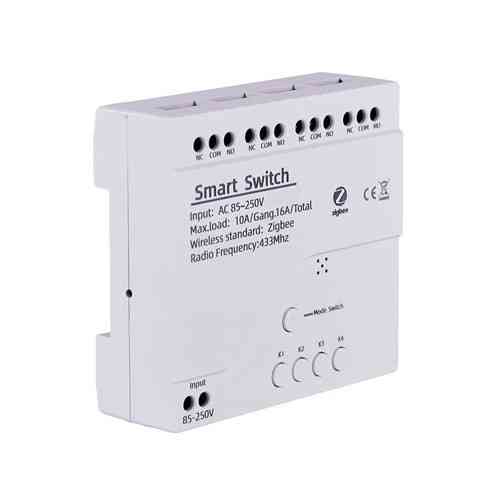 Реле розумного будинку Zigbee 4 канали 220В 10А 16А RF 433МГц DIN модуль вимикач Smart Switch Tuya Smart Life 80x76x28мм Київ