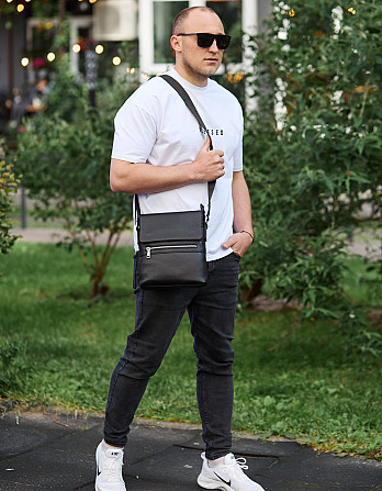 Мужской классический мессенджер через плечо кожаный черный Tiding Bag 80471 Каменское - изображение 8