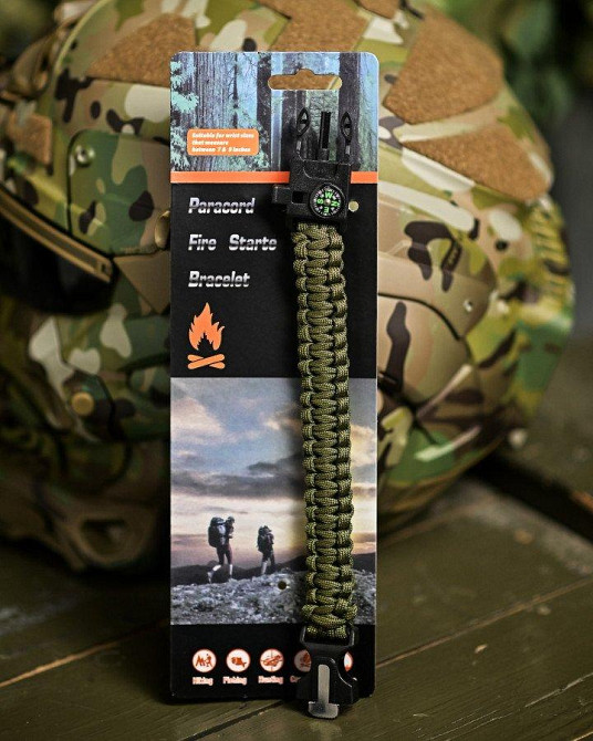 PARACORD БРАСЛЕТ З ВИСКОРЕМ, КОМПАСОМ ТА СВИСТКОМ ОЛИВА Одеса - фото 5
