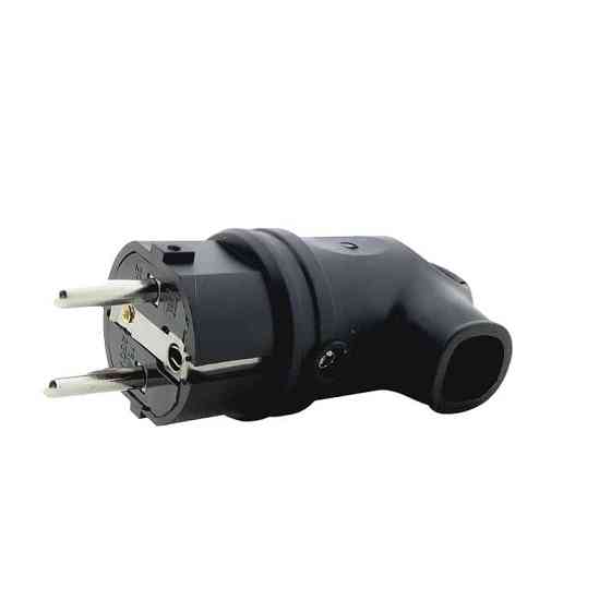 Вилка с заземлением угловая с кольцом каучук, черный Днепр