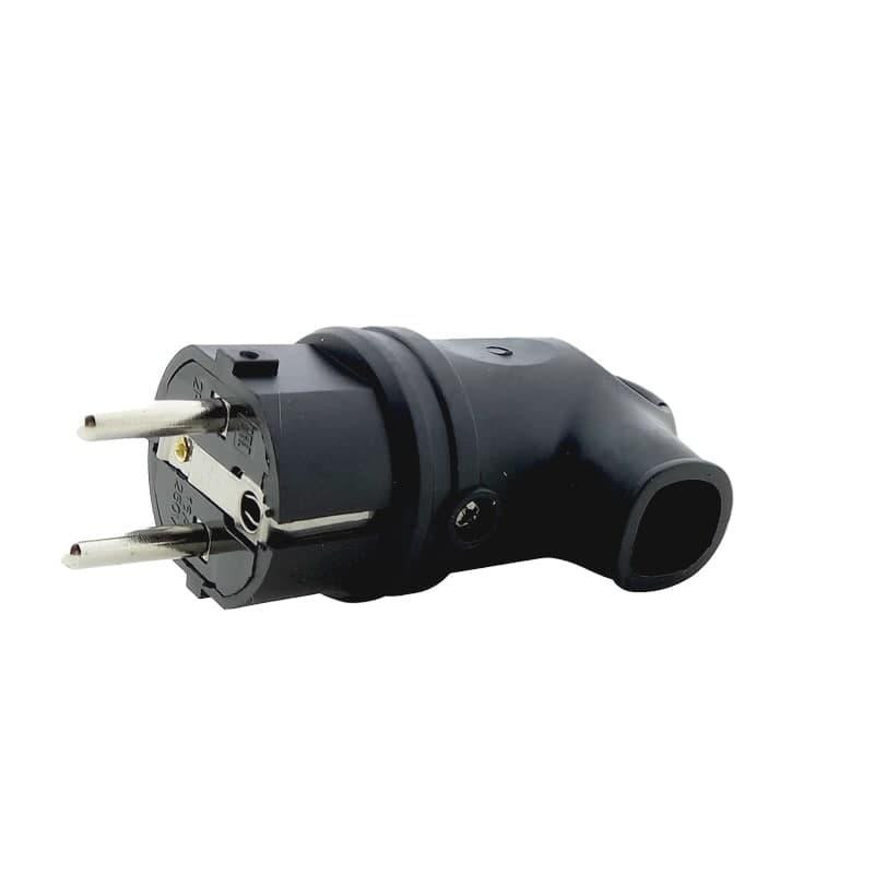 Вилка с заземлением угловая с кольцом каучук, черный Днепр - изображение 1