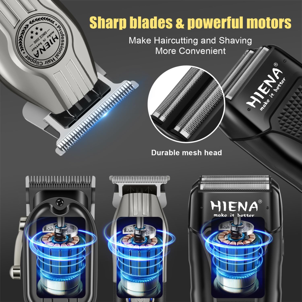 Набір для стрижки HIENA PRO HYN-208+601+303, машинка, тример T-Blade, шейвер, LED-дисплей, USB-C, чорний Київ - фото 3