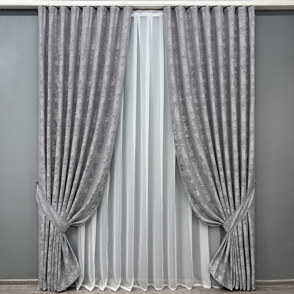 Комплект готових штор VR-Textil Жакард Sultan YL № 1668ш Сірий 150х270 см 2 шт (33-0550) Київ - фото 10