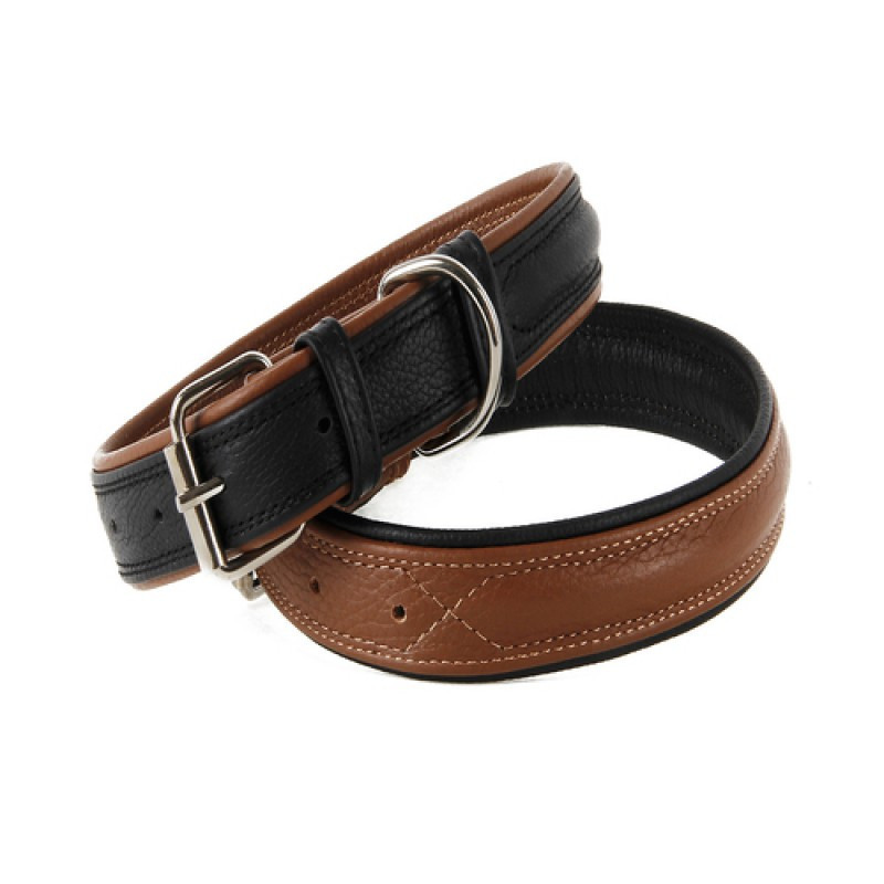 Нашийник 4337 30мм "Преміум" шкіряний подвійний "дутий" Вінниця - фото 1