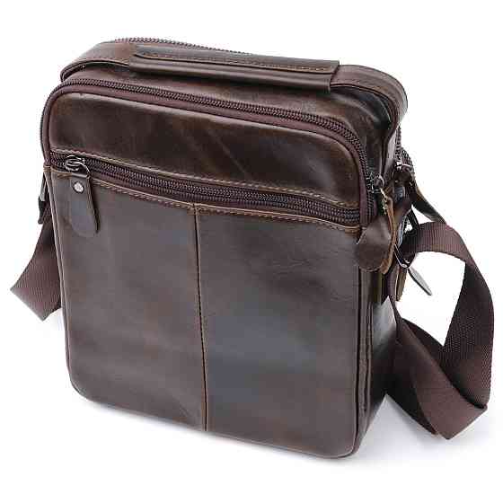 Вертикальна чоловіча сумка Vintage 20825 шкіряна Коричневий Київ