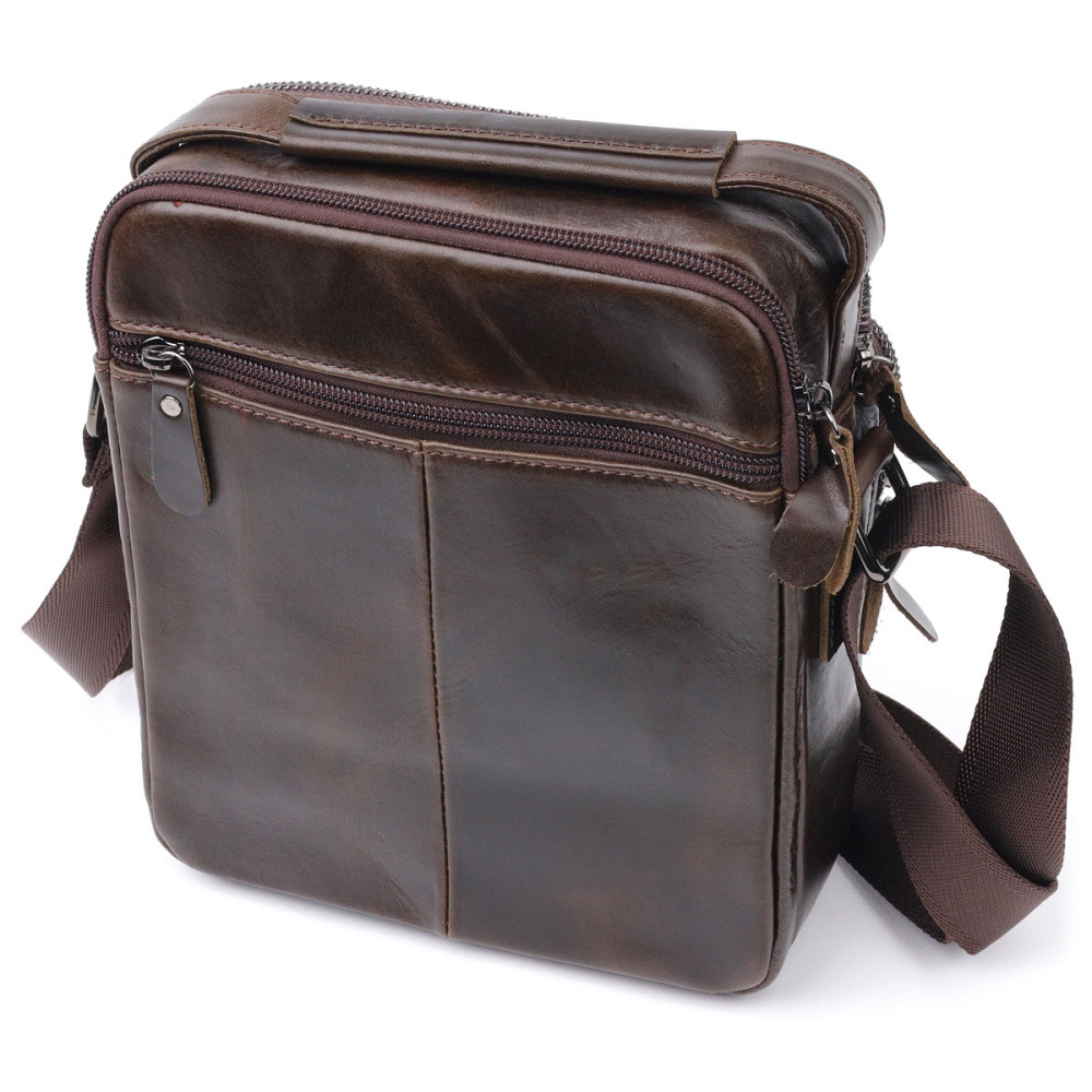 Вертикальна чоловіча сумка Vintage 20825 шкіряна Коричневий Київ - фото 2