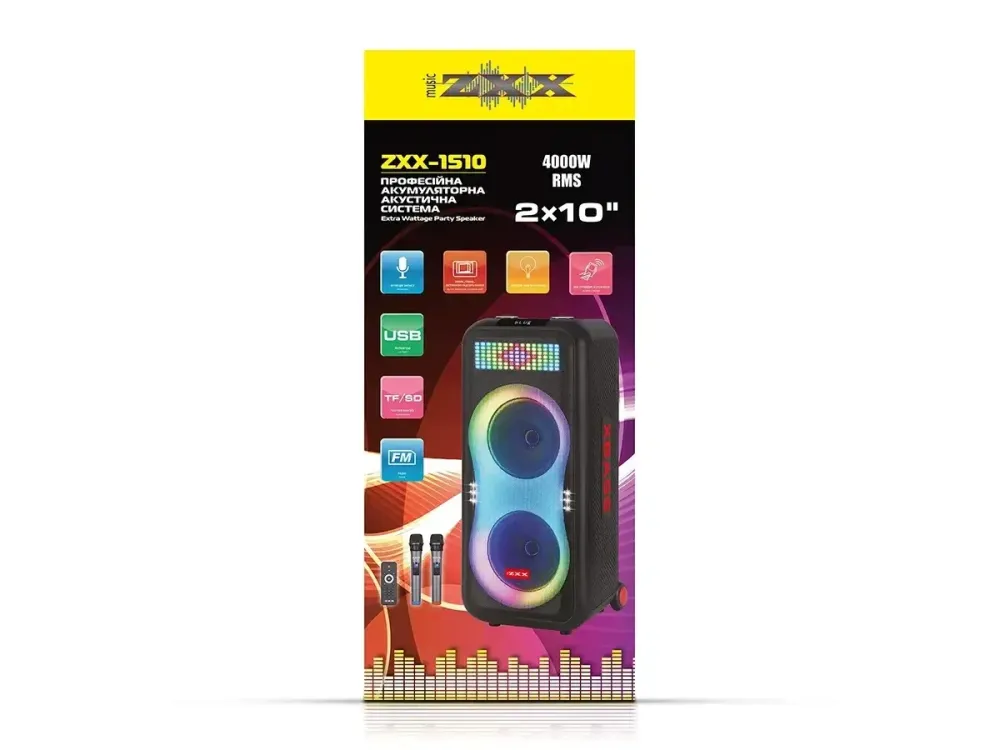 Акустична портативна колонка ZXX-5550 100Вт Bluetooth/FM/USB/TF/TWS/LED/2 мікрофона караоке Одеса - фото 2
