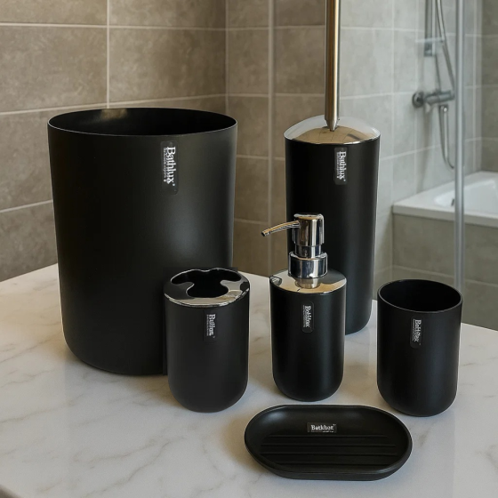 Набор аксессуаров для ванной Bathlux 6 предметов люкс качества, Черный Каменец-Подольский