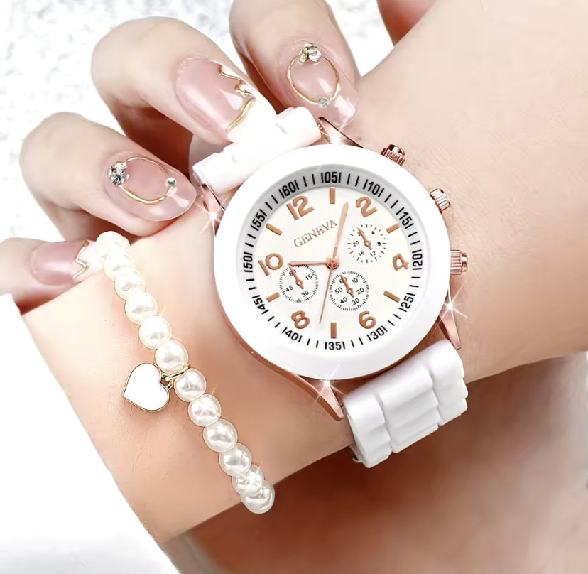 Подарочный набор для женщин сердце наручные часы браслет кольцо ожерелье и серьги без подарочной коробки белый Киев - изображение 3