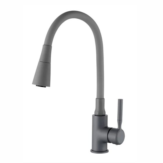 Змішувач для кухні Zerix Atrium-011-T Graphite Refl.Gray (латунь/колір графіт+силіконовий сірий вилив) (ZX6107) Чернівці