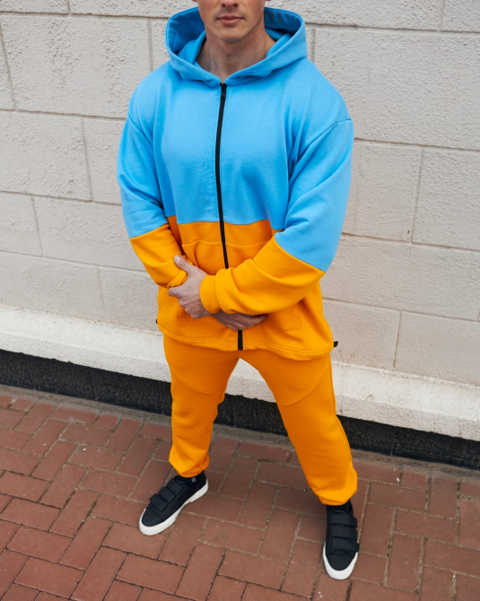 Мужской спортивный теплый костюм оверсайз весна-осень желто-синий с капюшоном XL Одесса - изображение 3