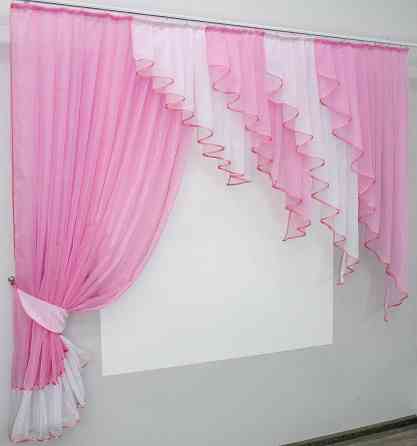 Кухонный комплект VR-Textil № 070к шторка с ламбрекеном розовый с белым 150х175 см (50-097) Киев