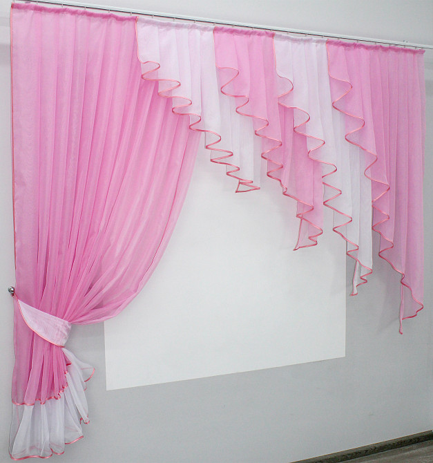 Кухонный комплект VR-Textil № 070к шторка с ламбрекеном розовый с белым 150х175 см (50-097) Киев - изображение 2