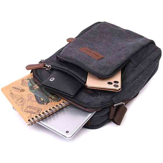 Функціональна вертикальна сумка для чоловіків із текстилю Vintage 22237 Чорний Київ